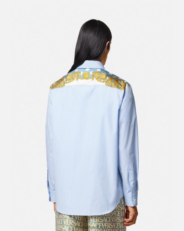 roupas P2TX1293 Versace camisa barroca listrada concha imprimir homens