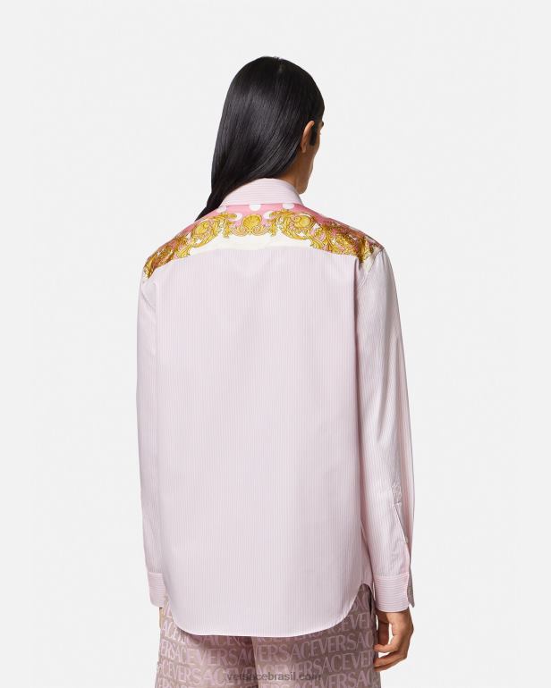 roupas P2TX1294 Versace camisa barroca listrada concha imprimir homens