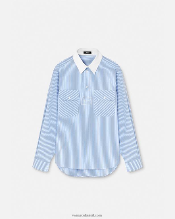 roupas P2TX1295 Versace camisa listrada com logo azul claro homens