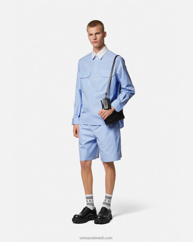 roupas P2TX1295 Versace camisa listrada com logo azul claro homens