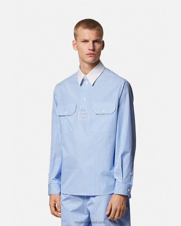roupas P2TX1295 Versace camisa listrada com logo azul claro homens