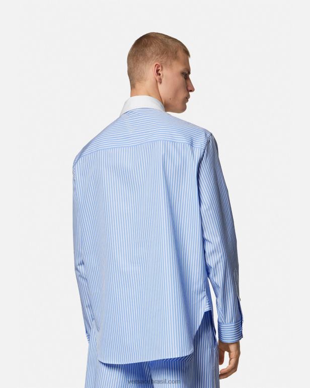 roupas P2TX1295 Versace camisa listrada com logo azul claro homens
