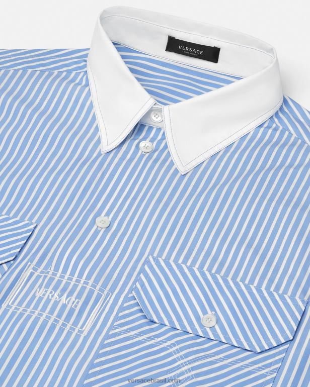 roupas P2TX1295 Versace camisa listrada com logo azul claro homens