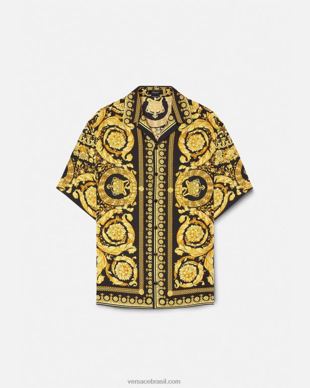 roupas P2TX1297 Versace camisa de seda barroco imprimir homens