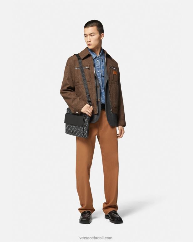 roupas P2TX1299 Versace camisa jeans jacquard barroco azul e estampado homens