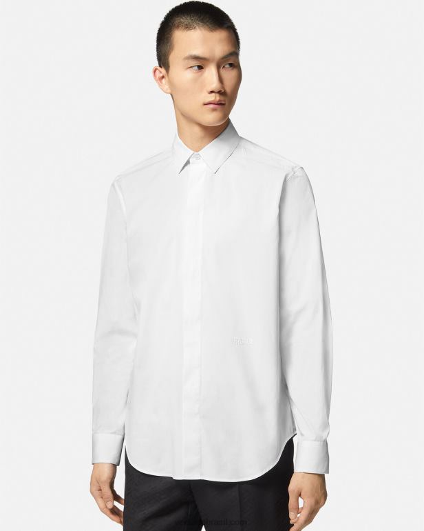 roupas P2TX1300 Versace camisa bordada com logo branco homens