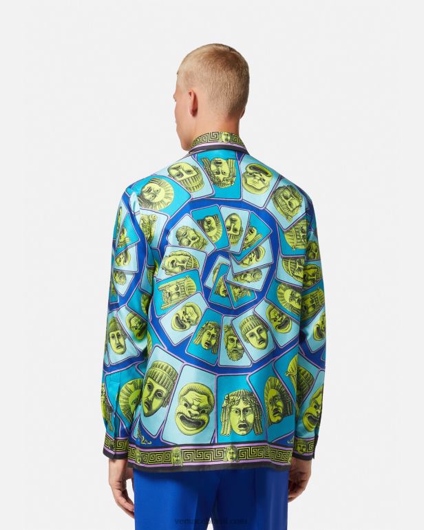 roupas P2TX1305 Versace camisa de seda le maschere imprimir homens