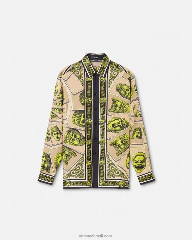 roupas P2TX1306 Versace camisa de seda le maschere imprimir homens