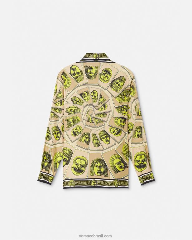 roupas P2TX1306 Versace camisa de seda le maschere imprimir homens
