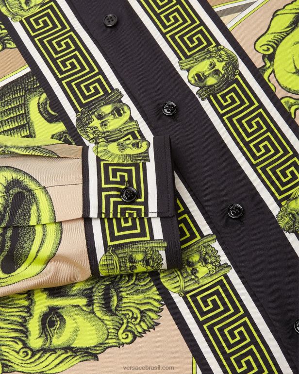 roupas P2TX1306 Versace camisa de seda le maschere imprimir homens