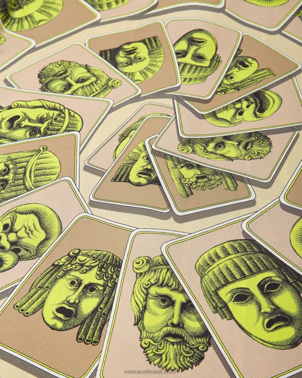 roupas P2TX1306 Versace camisa de seda le maschere imprimir homens