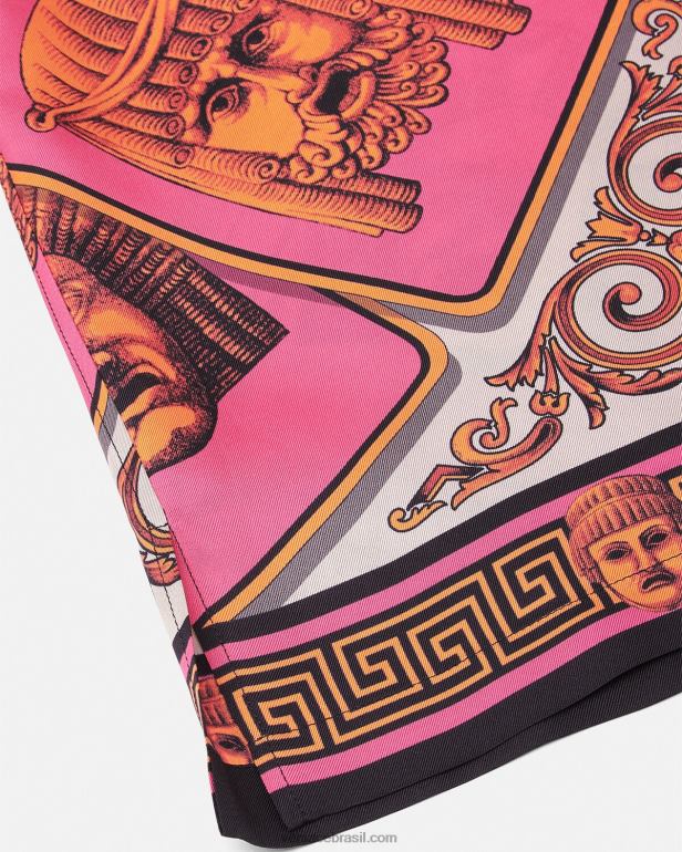 roupas P2TX1307 Versace camisa de seda le maschere rosa e estampado homens