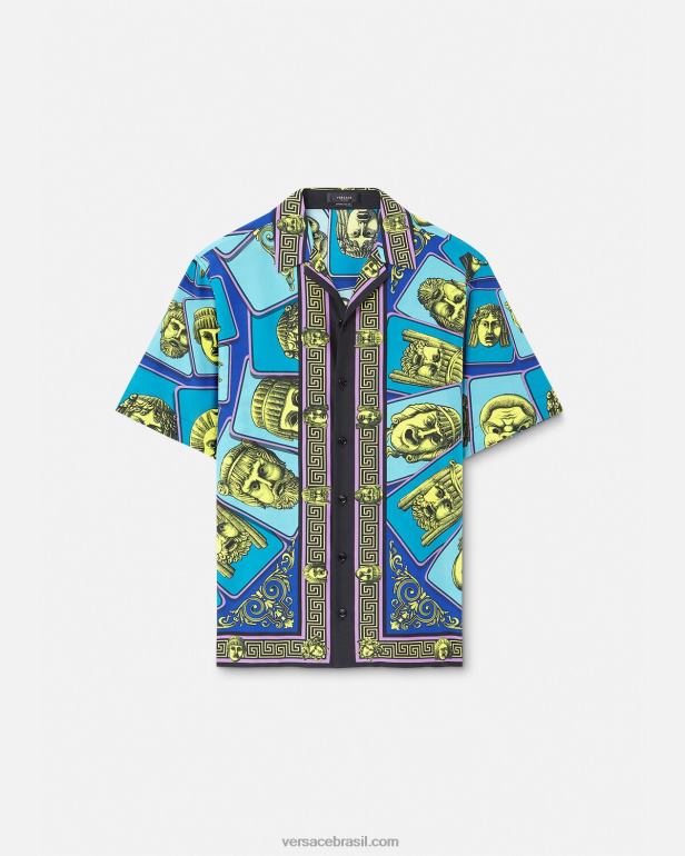 roupas P2TX1309 Versace camisa le maschere de algodão imprimir homens