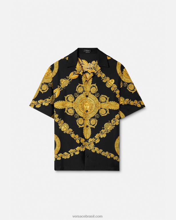 roupas P2TX1311 Versace camisa de seda barroca maschera imprimir homens