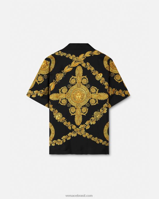 roupas P2TX1311 Versace camisa de seda barroca maschera imprimir homens