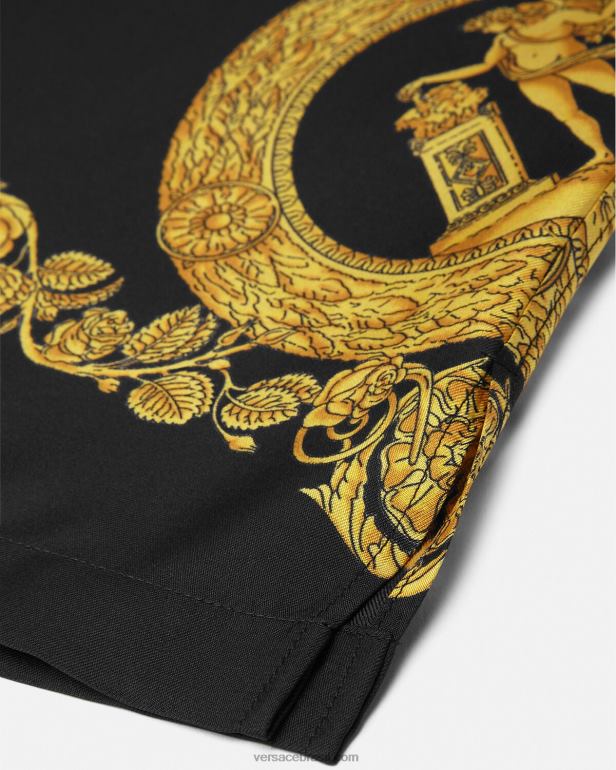 roupas P2TX1311 Versace camisa de seda barroca maschera imprimir homens