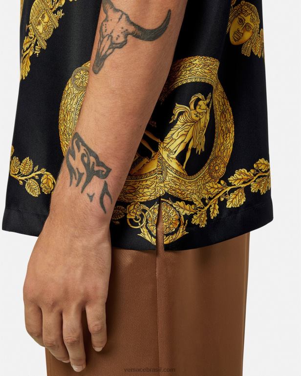 roupas P2TX1312 Versace camisa de seda barroca maschera imprimir homens