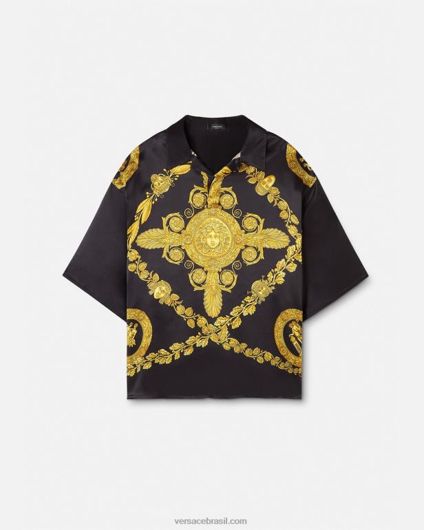 roupas P2TX1313 Versace camisa pólo maschera barroco em cetim imprimir homens