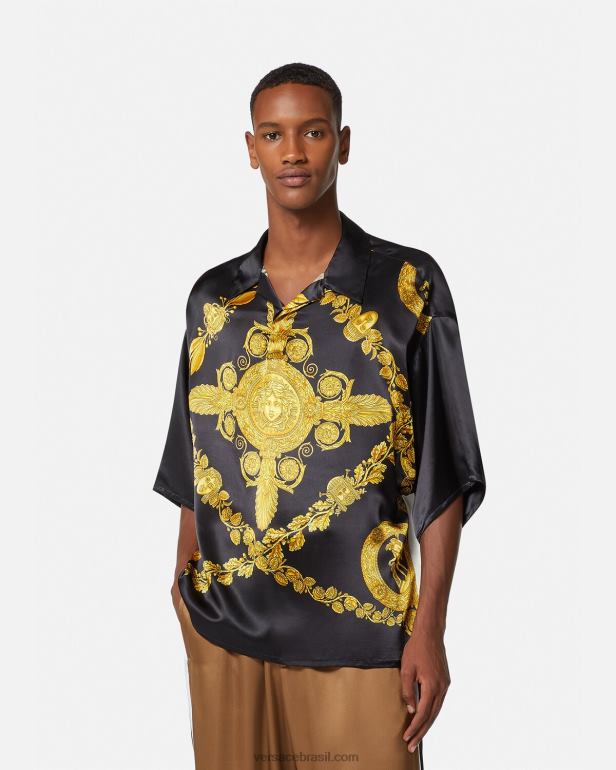 roupas P2TX1313 Versace camisa pólo maschera barroco em cetim imprimir homens