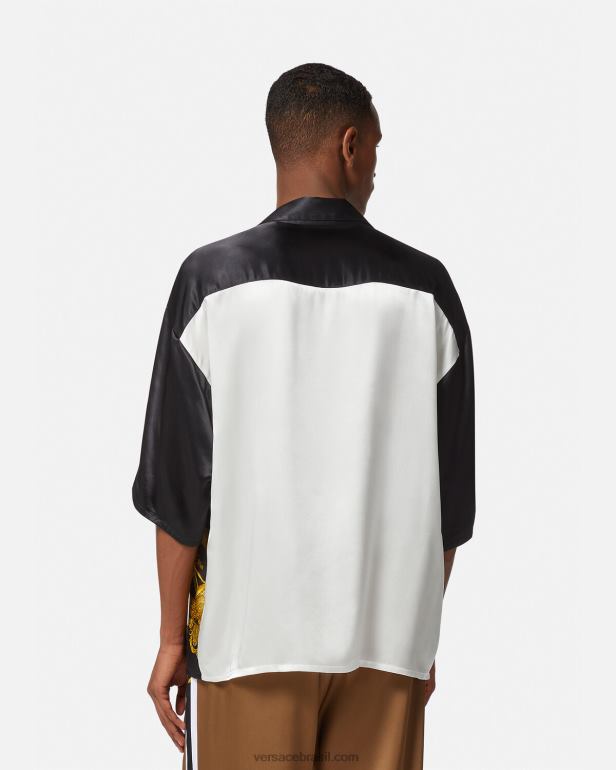 roupas P2TX1313 Versace camisa pólo maschera barroco em cetim imprimir homens