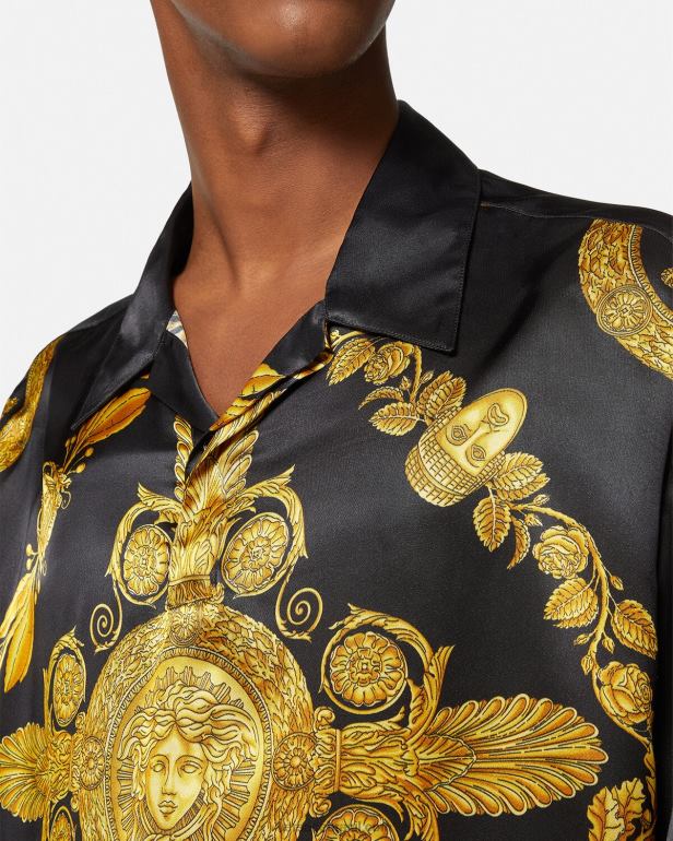 roupas P2TX1313 Versace camisa pólo maschera barroco em cetim imprimir homens