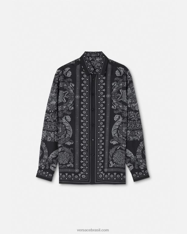 roupas P2TX1316 Versace camisa de seda silhueta barroco imprimir homens