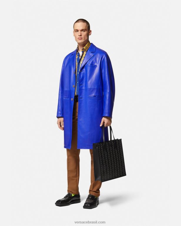 roupas P2TX1318 Versace camisa de seda barroco 660 azul e dourado homens