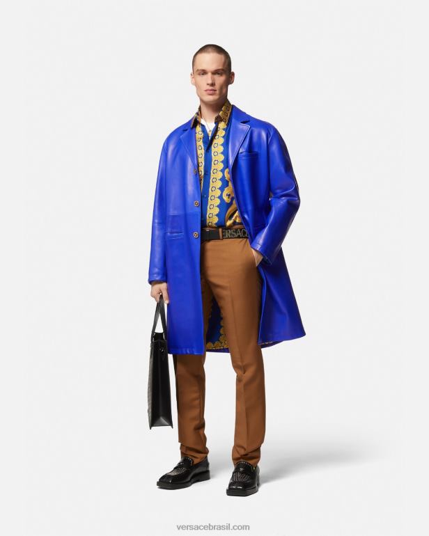 roupas P2TX1321 Versace camisa barroco algodão 660 azul e dourado homens