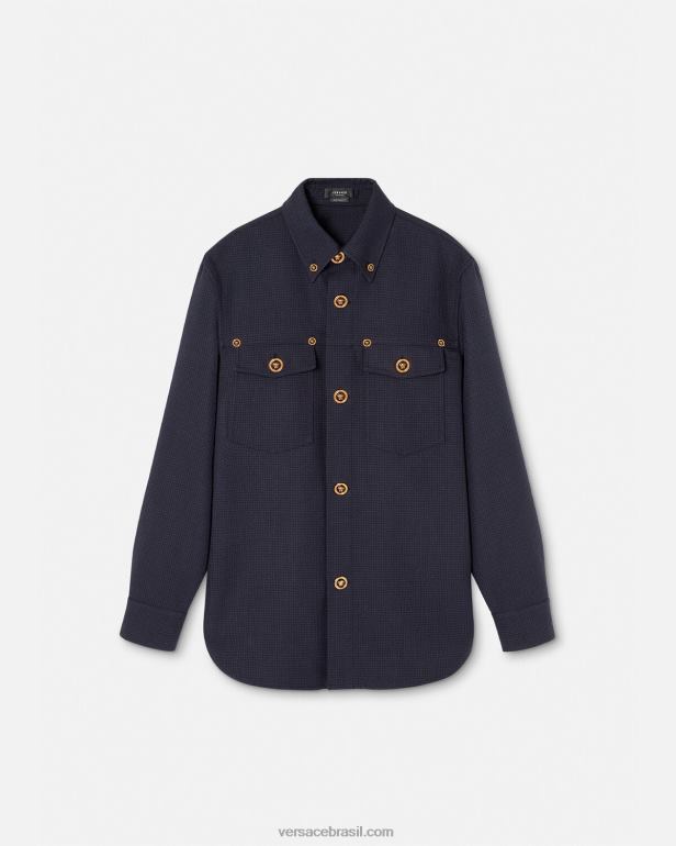 roupas P2TX1322 Versace camiseta medusa houndstooth azul homens