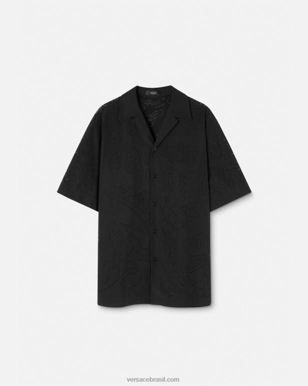 roupas P2TX1323 Versace camisa barroco com corte a laser preto homens