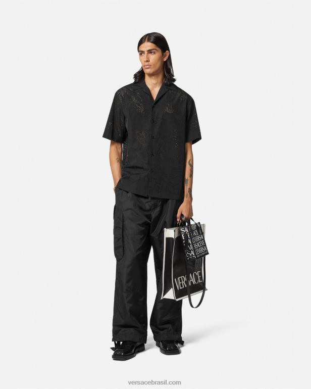 roupas P2TX1323 Versace camisa barroco com corte a laser preto homens