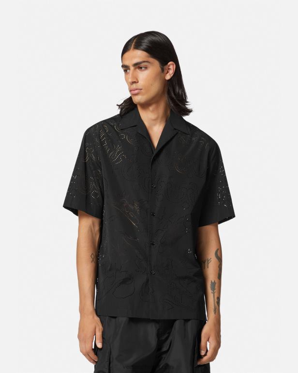 roupas P2TX1323 Versace camisa barroco com corte a laser preto homens
