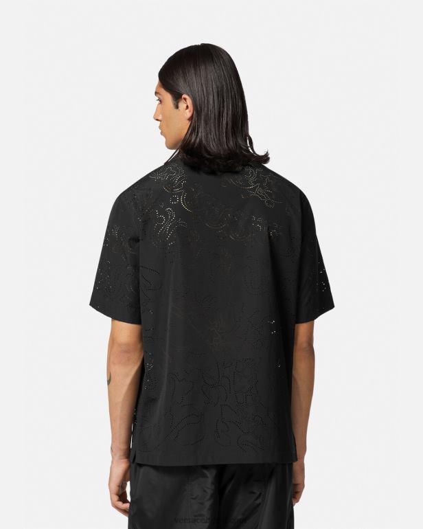 roupas P2TX1323 Versace camisa barroco com corte a laser preto homens