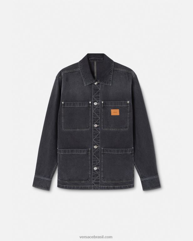 roupas P2TX1324 Versace camiseta jeans com logo cinza homens