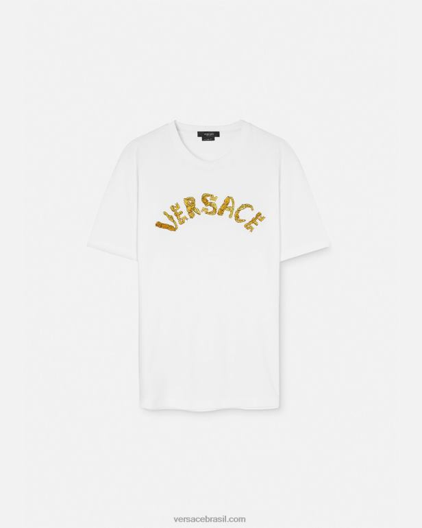 roupas P2TX1360 Versace camiseta com logo barroco em forma de concha branco homens