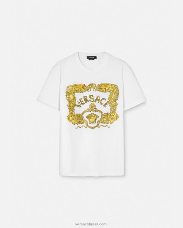 roupas P2TX1364 Versace camiseta barroca bordada em forma de concha branco homens
