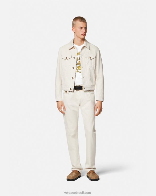 roupas P2TX1364 Versace camiseta barroca bordada em forma de concha branco homens