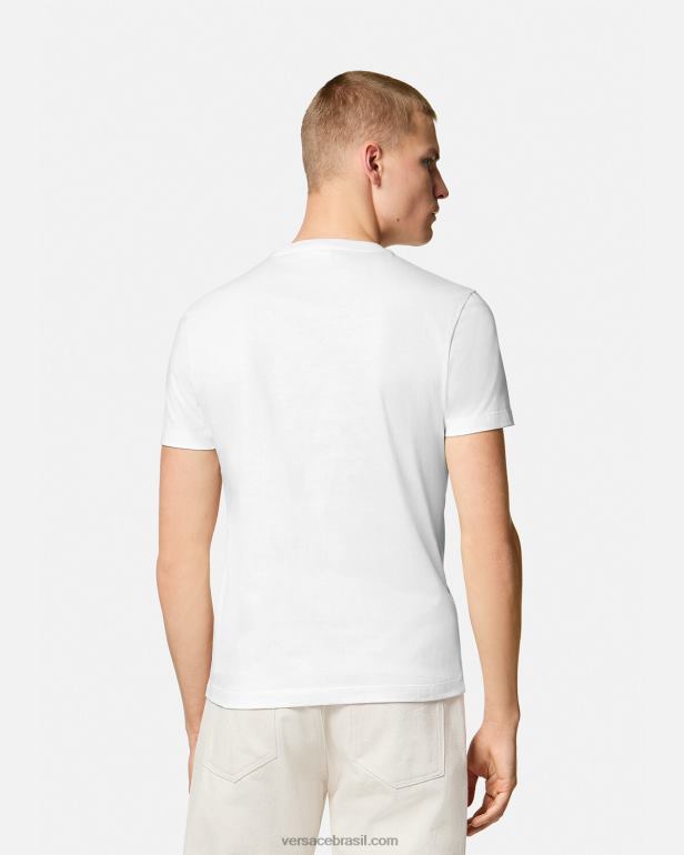 roupas P2TX1364 Versace camiseta barroca bordada em forma de concha branco homens