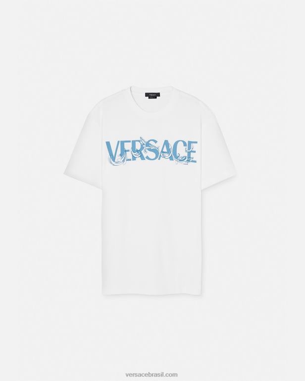 roupas P2TX1366 Versace camiseta com logo silhueta barroco branco homens