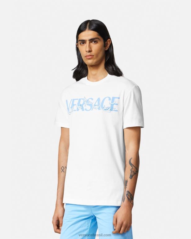 roupas P2TX1366 Versace camiseta com logo silhueta barroco branco homens