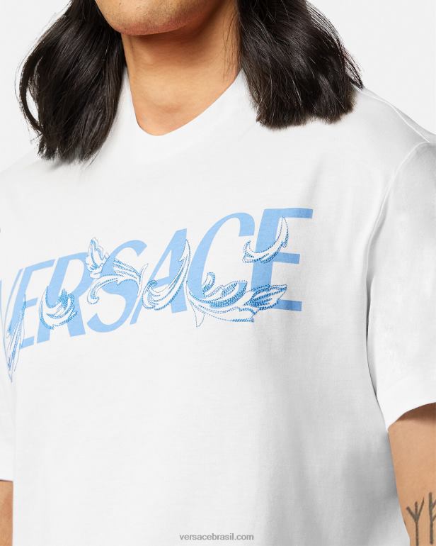 roupas P2TX1366 Versace camiseta com logo silhueta barroco branco homens
