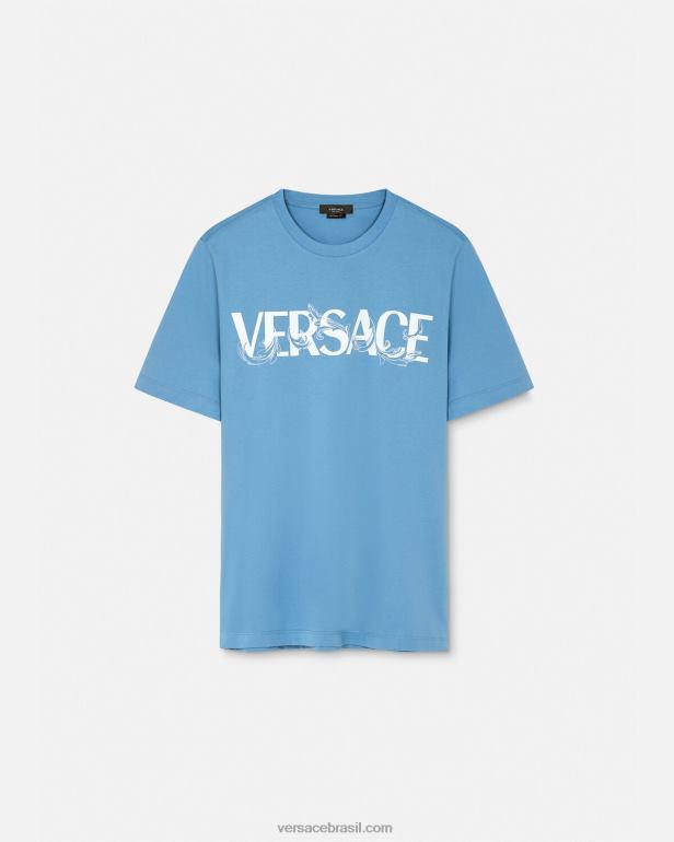 roupas P2TX1367 Versace camiseta com logo silhueta barroco azul claro homens
