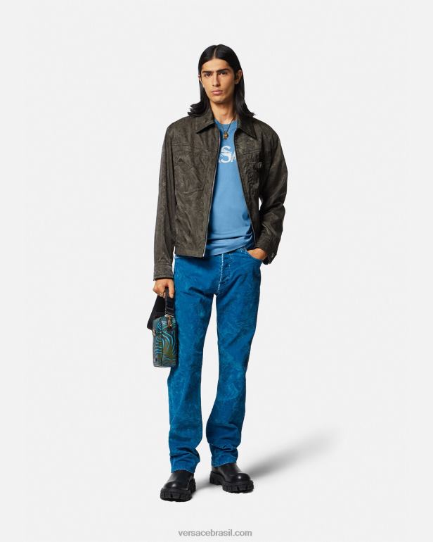 roupas P2TX1367 Versace camiseta com logo silhueta barroco azul claro homens