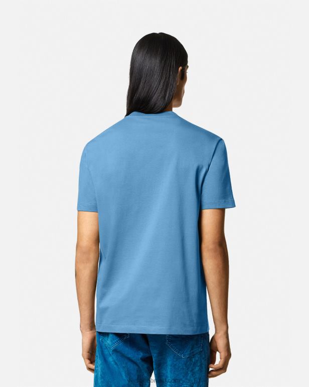 roupas P2TX1367 Versace camiseta com logo silhueta barroco azul claro homens