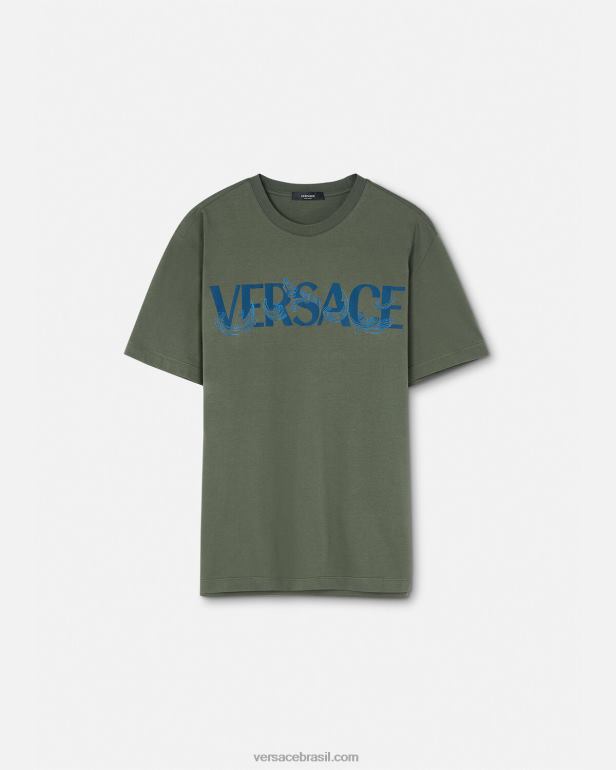 roupas P2TX1368 Versace camiseta com logo silhueta barroco verde homens
