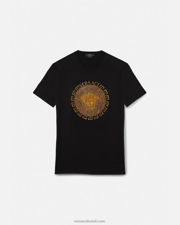 roupas P2TX1374 Versace camiseta cristal medusa preto homens