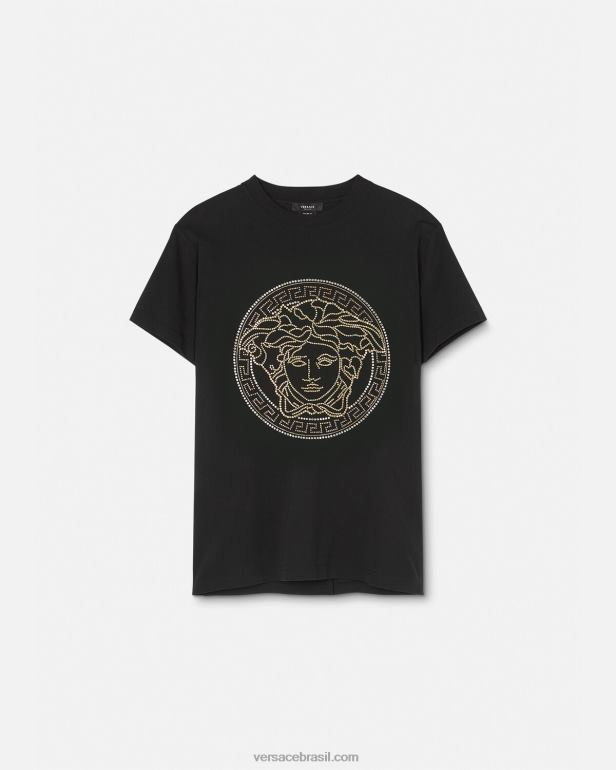 roupas P2TX1377 Versace camiseta com logo medusa embelezada preto homens