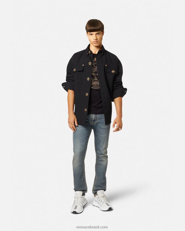 roupas P2TX1377 Versace camiseta com logo medusa embelezada preto homens