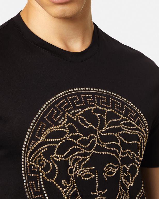 roupas P2TX1377 Versace camiseta com logo medusa embelezada preto homens