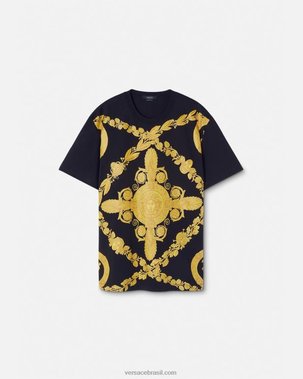 roupas P2TX1388 Versace camiseta barroca maschera imprimir homens